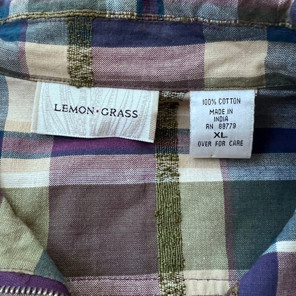 Lemon Grass XL Plaid Multicolor/Purple Zipper Shirt - Picture 5 of 13